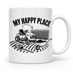 Rasenmäher Tasse mit Spruch My Happy Place Geschenk für Gärt – Weiß [farbe:weiß]