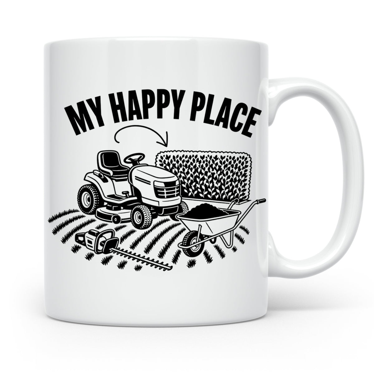 Rasenmäher Tasse mit Spruch My Happy Place Geschenk für Gärt – Weiß [farbe:weiß]