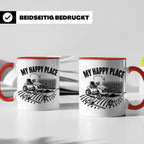 Rasenmäher Tasse mit Spruch My Happy Place Geschenk für Gärt – Rot [farbe:rot]
