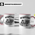 Rasenmäher Tasse mit Spruch My Happy Place Geschenk für Gärt – Rosa [farbe:rosa]
