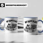 Rasenmäher Tasse mit Spruch My Happy Place Geschenk für Gärt – Blau [farbe:blau]