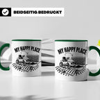 Rasenmäher Tasse mit Spruch My Happy Place Geschenk für Gärt – Grün [farbe:grün]
