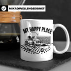 Rasenmäher Tasse mit Spruch My Happy Place Geschenk für Gärt – Weiß [farbe:weiß]