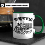 Rasenmäher Tasse mit Spruch My Happy Place Geschenk für Gärt – Grün [farbe:grün]