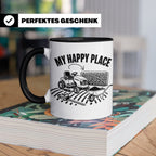 Rasenmäher Tasse mit Spruch My Happy Place Geschenk für Gärt – Schwarz [farbe:schwarz]