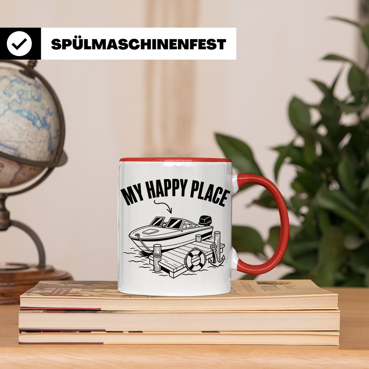 Motorboot Tasse My Happy Place für Skipper & Bootsbesitzer S – Rot [farbe:rot]