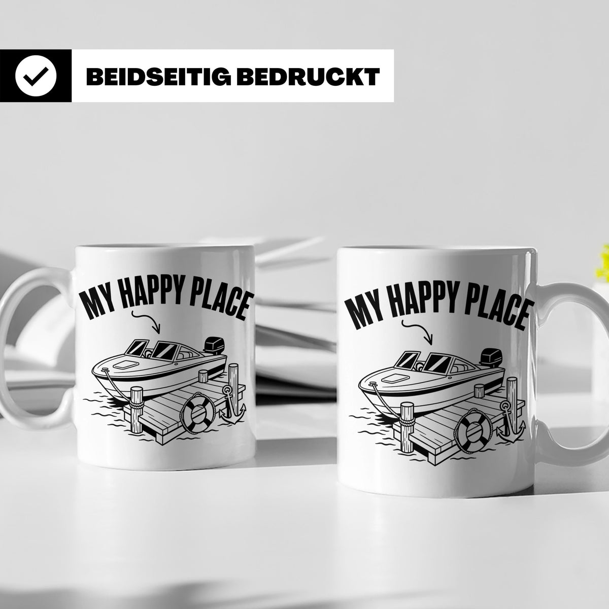 Motorboot Tasse My Happy Place für Skipper & Bootsbesitzer S – Weiß [farbe:weiß]