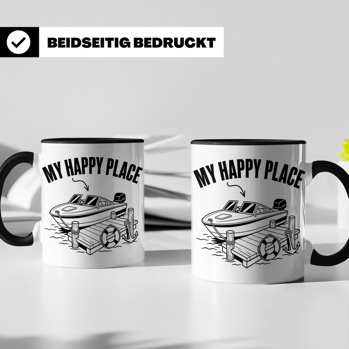 Motorboot Tasse My Happy Place für Skipper & Bootsbesitzer S – Schwarz [farbe:schwarz]