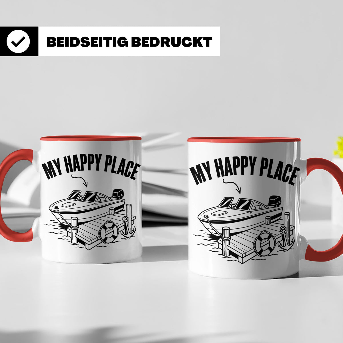 Motorboot Tasse My Happy Place für Skipper & Bootsbesitzer S – Rot [farbe:rot]