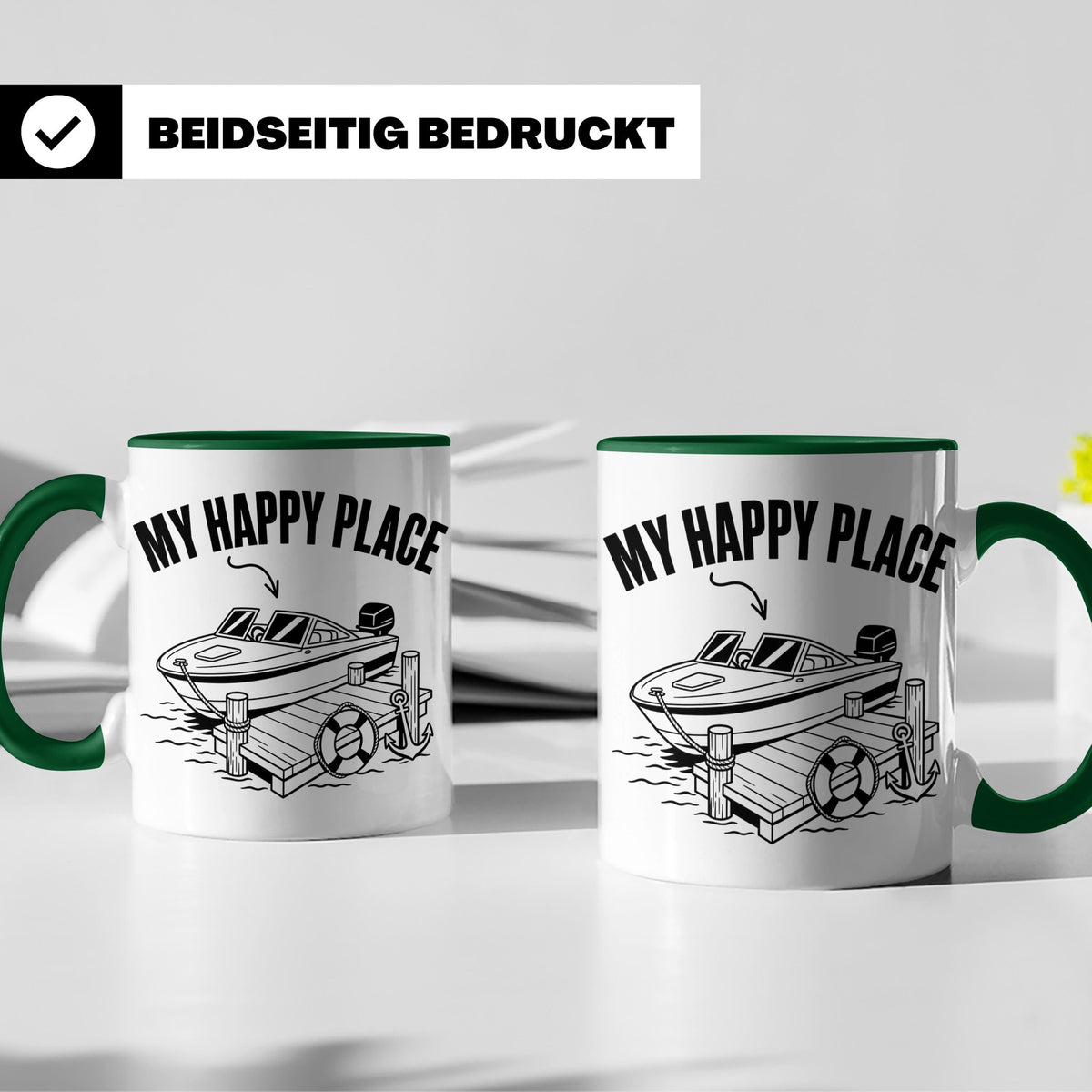 Motorboot Tasse My Happy Place für Skipper & Bootsbesitzer S – Grün [farbe:grün]