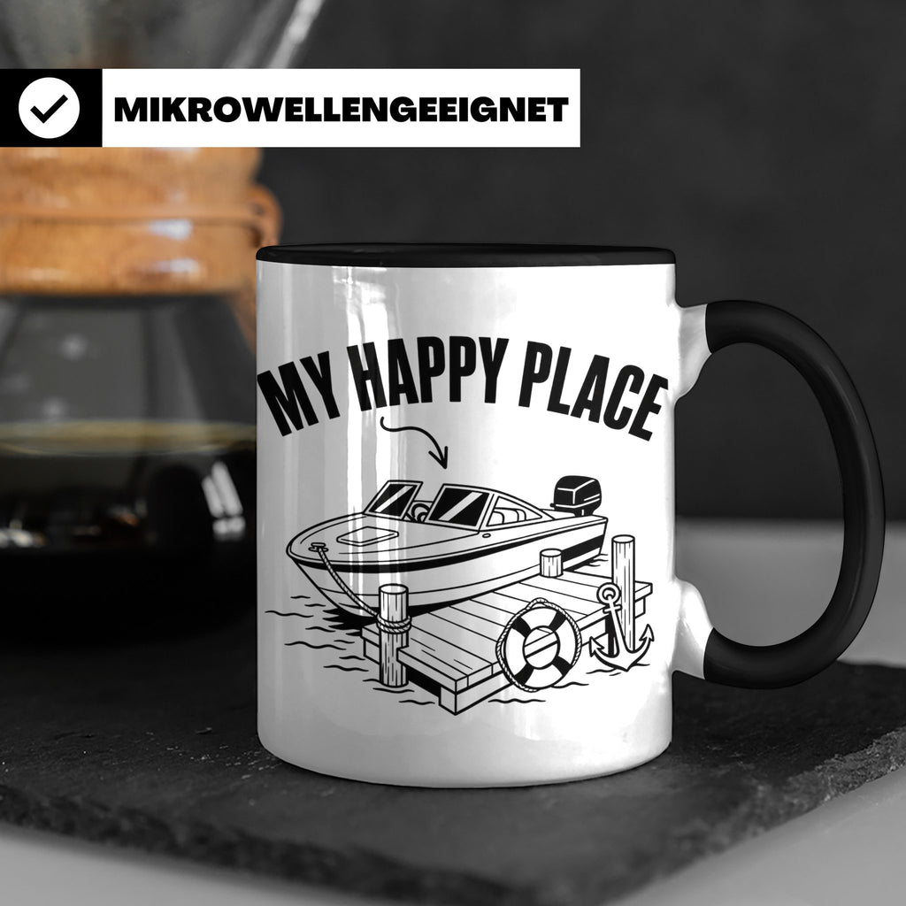 Motorboot Tasse My Happy Place für Skipper & Bootsbesitzer S – Schwarz [farbe:schwarz]