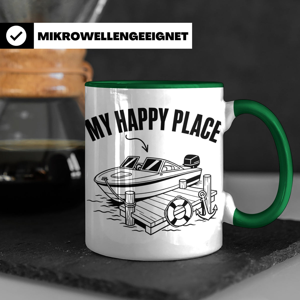 Motorboot Tasse My Happy Place für Skipper & Bootsbesitzer S – Grün [farbe:grün]