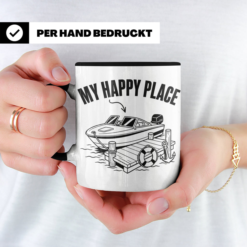 Motorboot Tasse My Happy Place für Skipper & Bootsbesitzer S – Schwarz [farbe:schwarz]