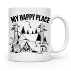 Bushcraft Tasse My Happy Place Spruch Survival Outdoor Campi – Weiß [farbe:weiß]
