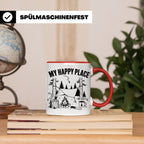 Bushcraft Tasse My Happy Place Spruch Survival Outdoor Campi – Rot [farbe:rot]