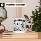Bushcraft Tasse My Happy Place Spruch Survival Outdoor Campi – Rosa [farbe:rosa]