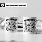 Bushcraft Tasse My Happy Place Spruch Survival Outdoor Campi – Weiß [farbe:weiß]