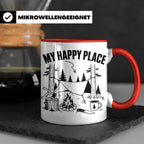 Bushcraft Tasse My Happy Place Spruch Survival Outdoor Campi – Rot [farbe:rot]