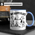 Bushcraft Tasse My Happy Place Spruch Survival Outdoor Campi – Blau [farbe:blau]