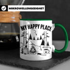 Bushcraft Tasse My Happy Place Spruch Survival Outdoor Campi – Grün [farbe:grün]