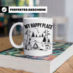 Bushcraft Tasse My Happy Place Spruch Survival Outdoor Campi – Weiß [farbe:weiß]