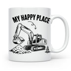 Bagger Tasse My Happy Place für Baggerfahrer & Bauarbeiter L – Weiß [farbe:weiß]