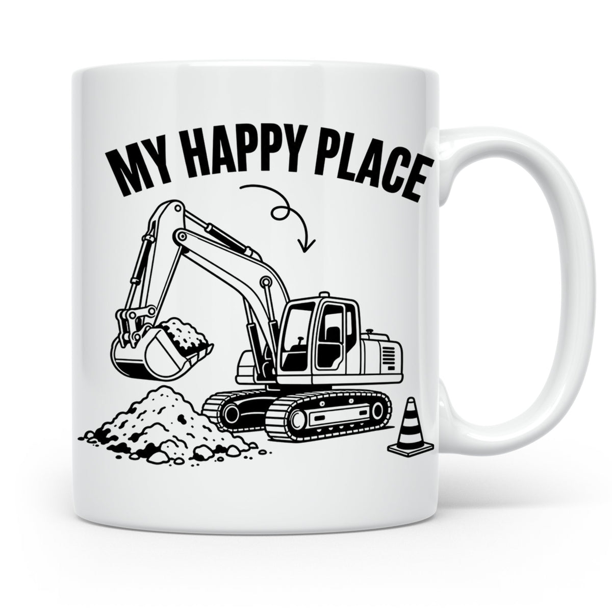Bagger Tasse My Happy Place für Baggerfahrer & Bauarbeiter L – Weiß [farbe:weiß]