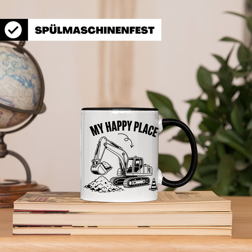 Bagger Tasse My Happy Place für Baggerfahrer & Bauarbeiter L – Schwarz [farbe:schwarz]