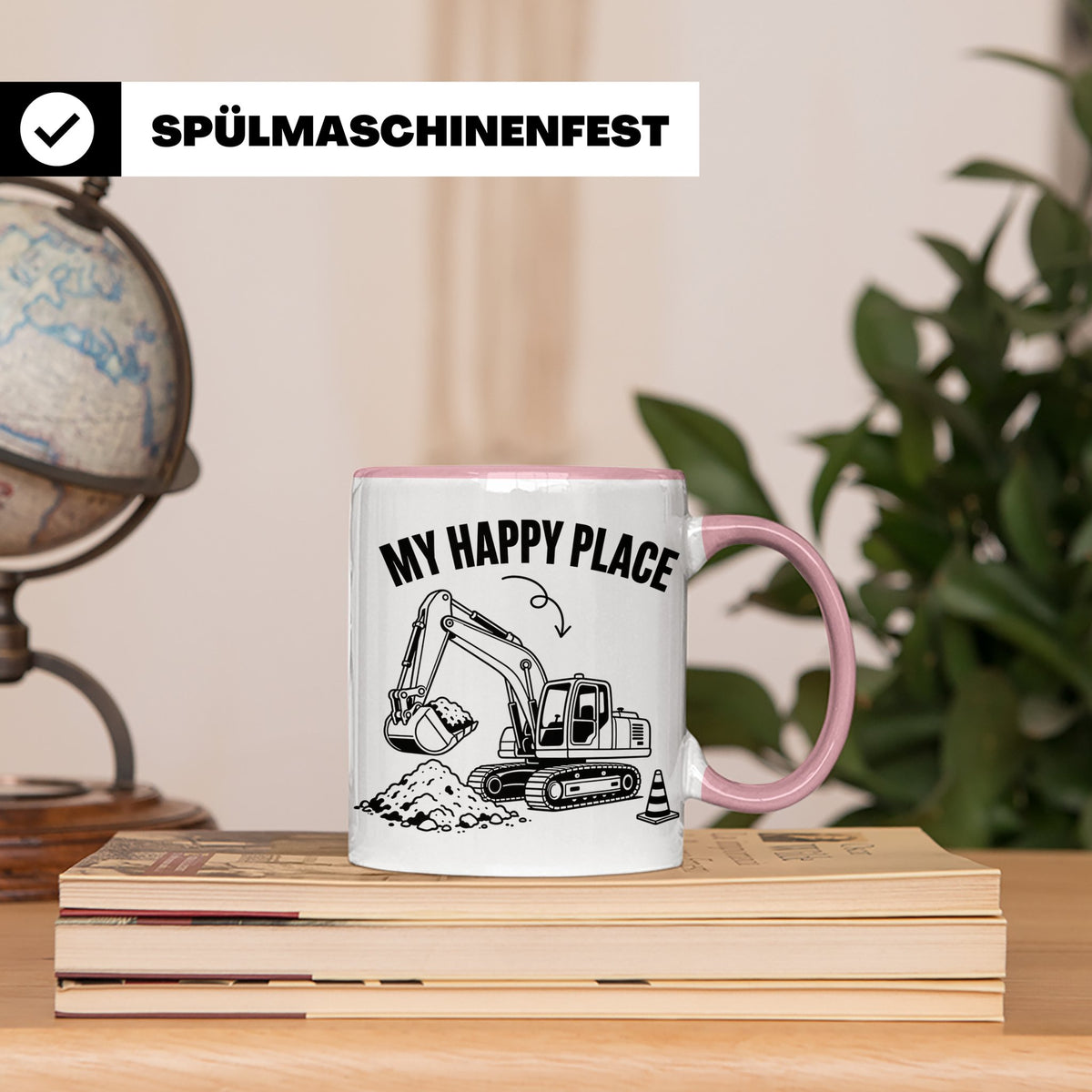Bagger Tasse My Happy Place für Baggerfahrer & Bauarbeiter L – Rosa [farbe:rosa]