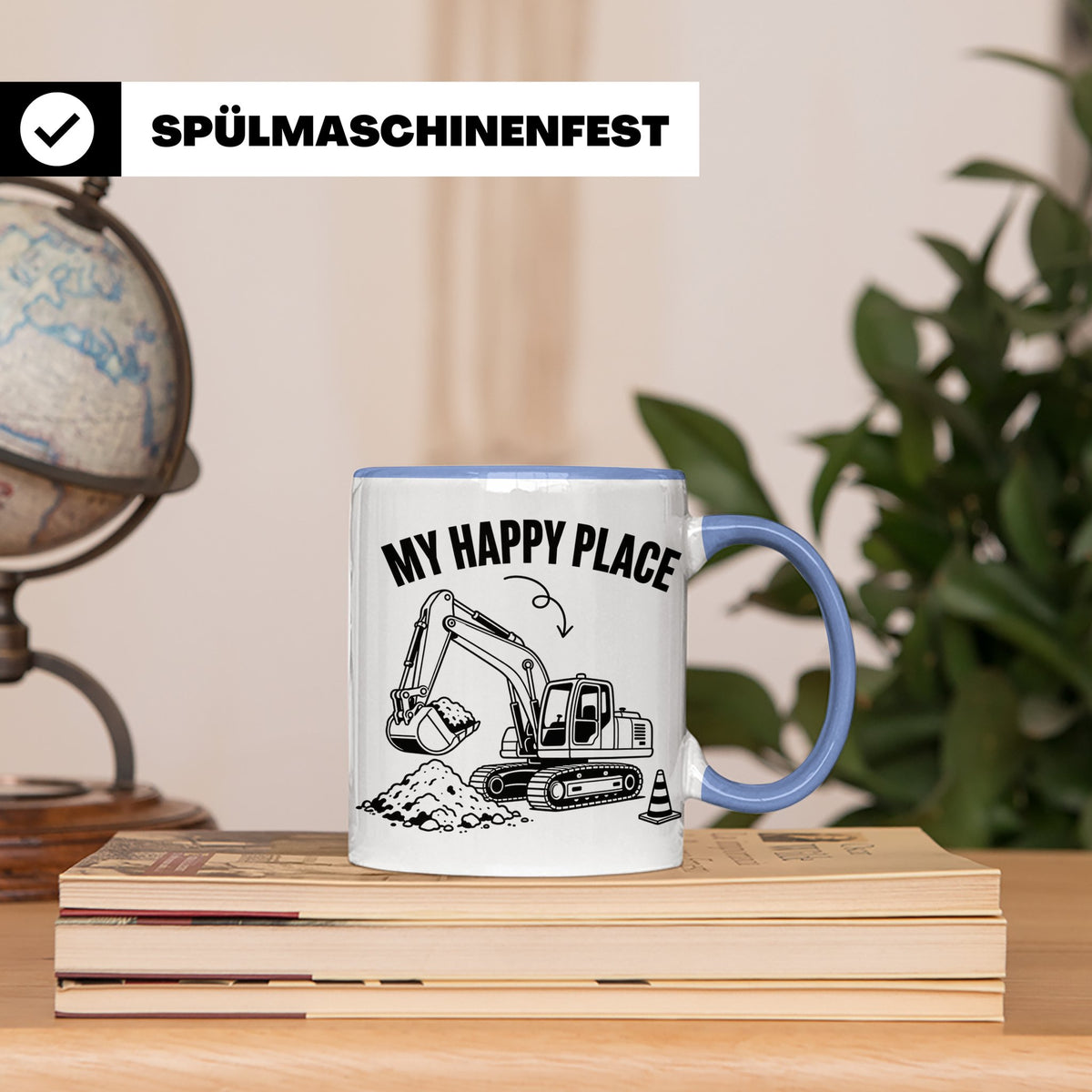 Bagger Tasse My Happy Place für Baggerfahrer & Bauarbeiter L – Blau [farbe:blau]
