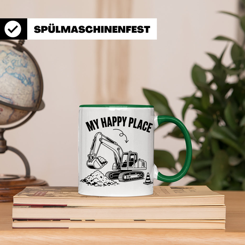 Bagger Tasse My Happy Place für Baggerfahrer & Bauarbeiter L – Grün [farbe:grün]