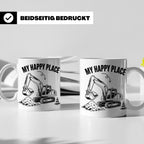 Bagger Tasse My Happy Place für Baggerfahrer & Bauarbeiter L – Weiß [farbe:weiß]