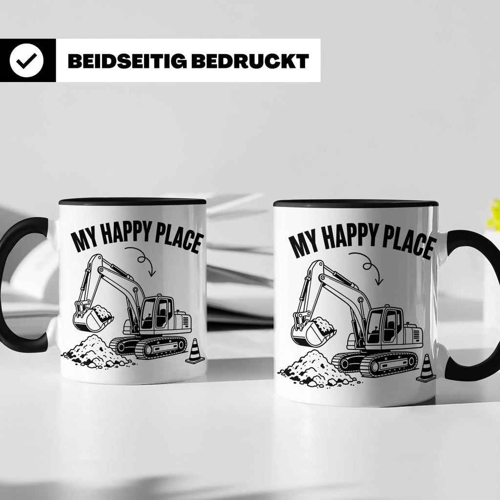 Bagger Tasse My Happy Place für Baggerfahrer & Bauarbeiter L – Schwarz [farbe:schwarz]
