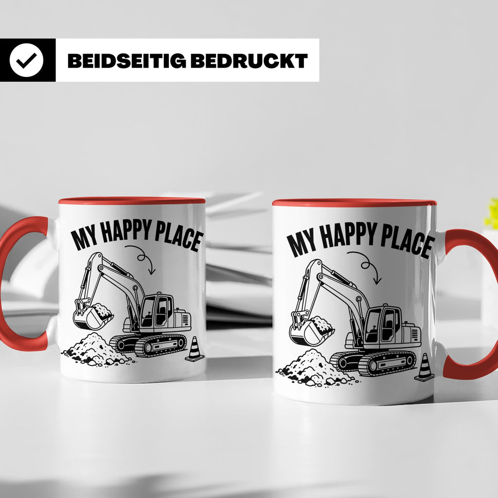 Bagger Tasse My Happy Place für Baggerfahrer & Bauarbeiter L – Rot [farbe:rot]