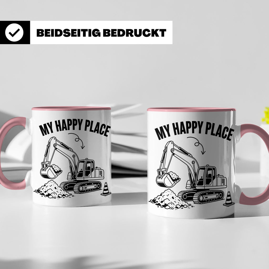 Bagger Tasse My Happy Place für Baggerfahrer & Bauarbeiter L – Rosa [farbe:rosa]