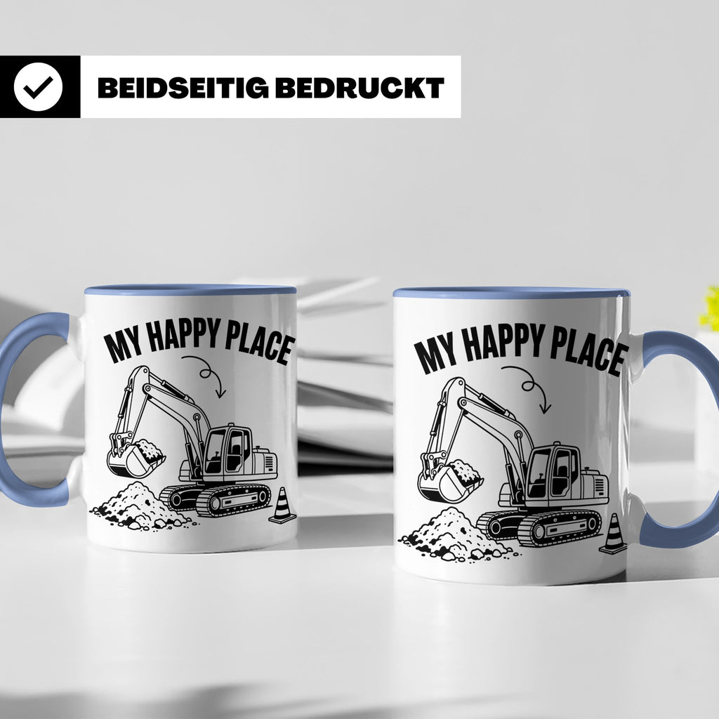 Bagger Tasse My Happy Place für Baggerfahrer & Bauarbeiter L – Blau [farbe:blau]
