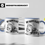 Bagger Tasse My Happy Place für Baggerfahrer & Bauarbeiter L – Blau [farbe:blau]