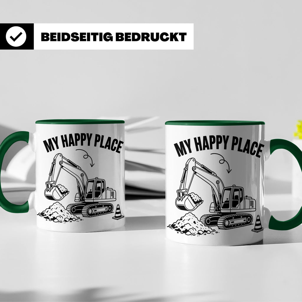 Bagger Tasse My Happy Place für Baggerfahrer & Bauarbeiter L – Grün [farbe:grün]