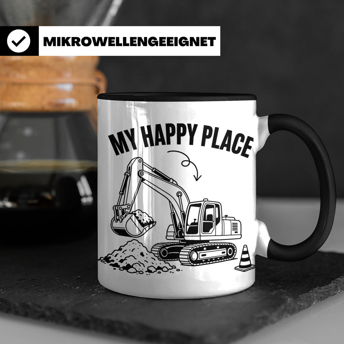 Bagger Tasse My Happy Place für Baggerfahrer & Bauarbeiter L – Schwarz [farbe:schwarz]