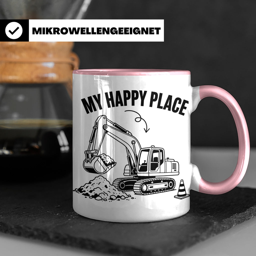 Bagger Tasse My Happy Place für Baggerfahrer & Bauarbeiter L – Rosa [farbe:rosa]