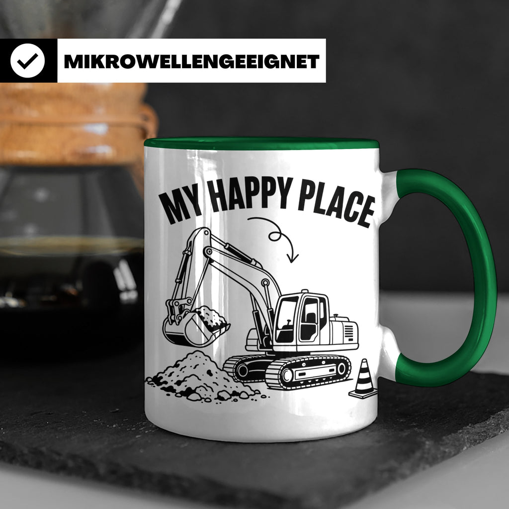Bagger Tasse My Happy Place für Baggerfahrer & Bauarbeiter L – Grün [farbe:grün]