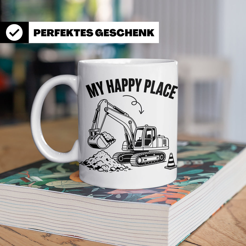 Bagger Tasse My Happy Place für Baggerfahrer & Bauarbeiter L – Weiß [farbe:weiß]