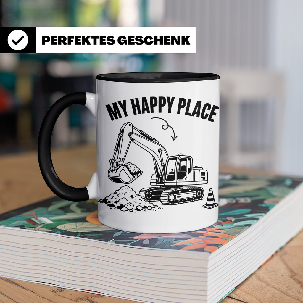 Bagger Tasse My Happy Place für Baggerfahrer & Bauarbeiter L – Schwarz [farbe:schwarz]