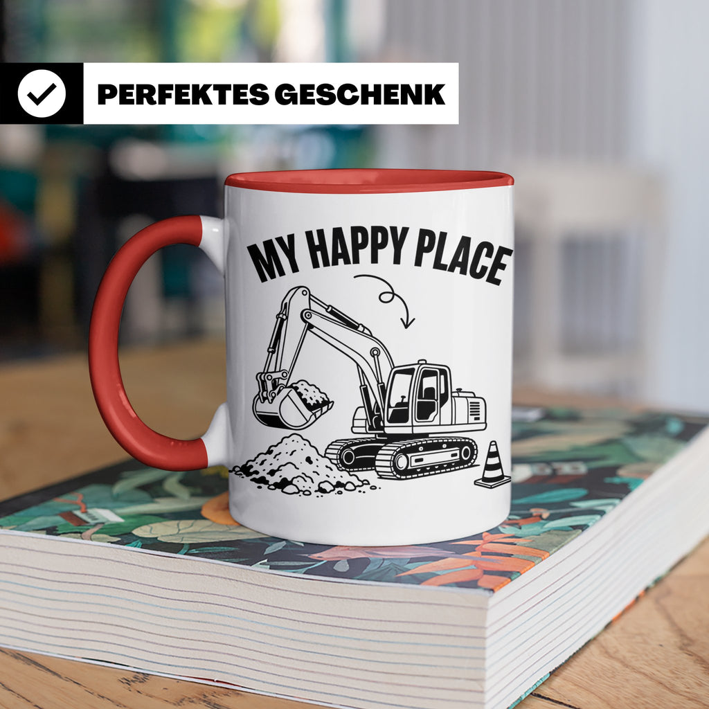 Bagger Tasse My Happy Place für Baggerfahrer & Bauarbeiter L – Rot [farbe:rot]