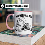 Bagger Tasse My Happy Place für Baggerfahrer & Bauarbeiter L – Rosa [farbe:rosa]