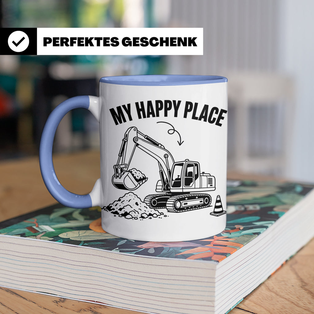 Bagger Tasse My Happy Place für Baggerfahrer & Bauarbeiter L – Blau [farbe:blau]