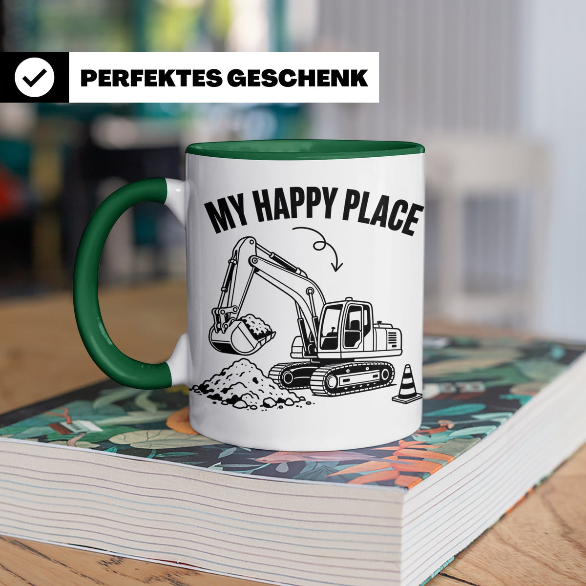 Bagger Tasse My Happy Place für Baggerfahrer & Bauarbeiter L – Grün [farbe:grün]