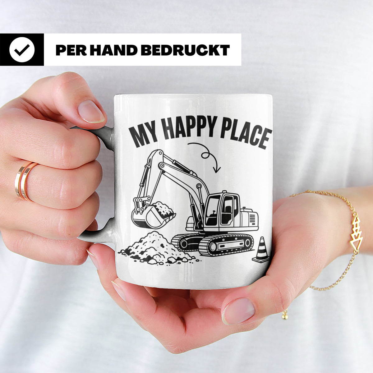 Bagger Tasse My Happy Place für Baggerfahrer & Bauarbeiter L – Weiß [farbe:weiß]
