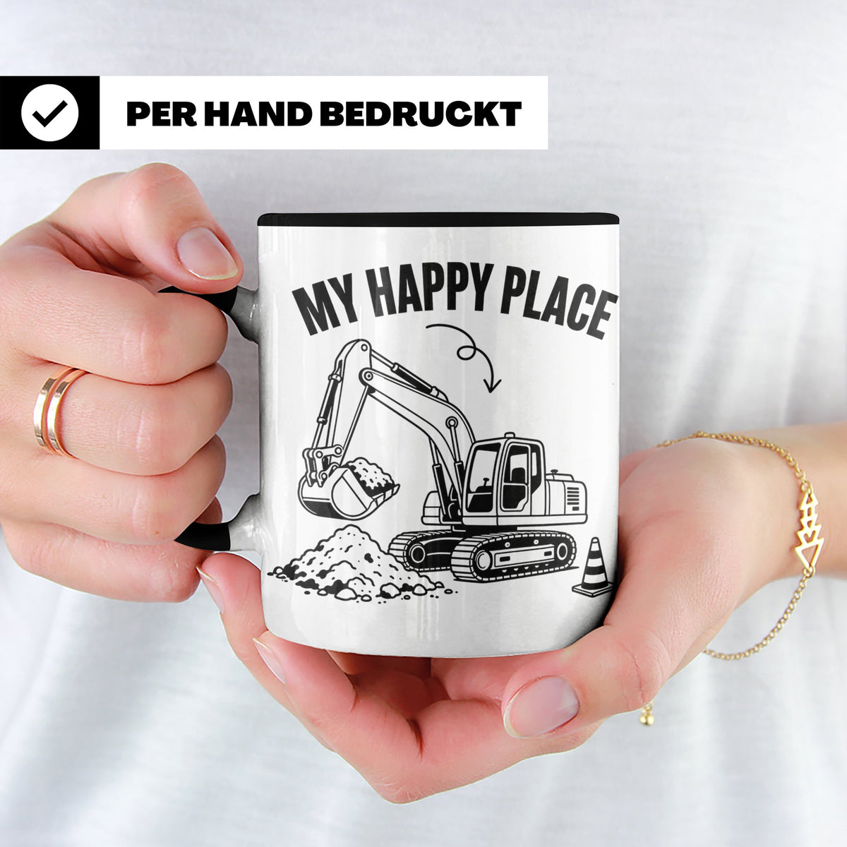 Bagger Tasse My Happy Place für Baggerfahrer & Bauarbeiter L – Schwarz [farbe:schwarz]