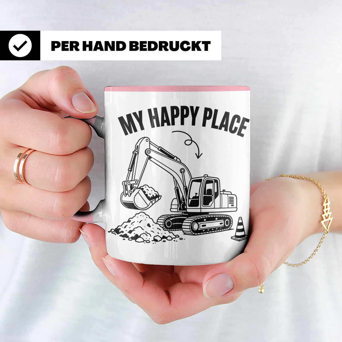 Bagger Tasse My Happy Place für Baggerfahrer & Bauarbeiter L – Rosa [farbe:rosa]